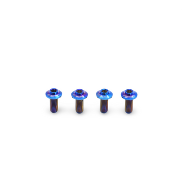 Blue titanium bolts for bike bottle cages