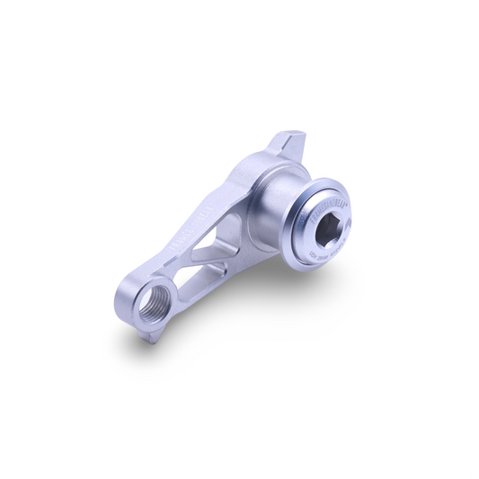 Silver UDH derailleur hanger for Shimano drivetrains and thru-axle frames