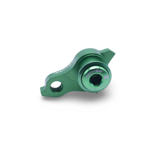 Green UDH derailleur hanger for SRAM AXS and 12mm thru-axle bikes