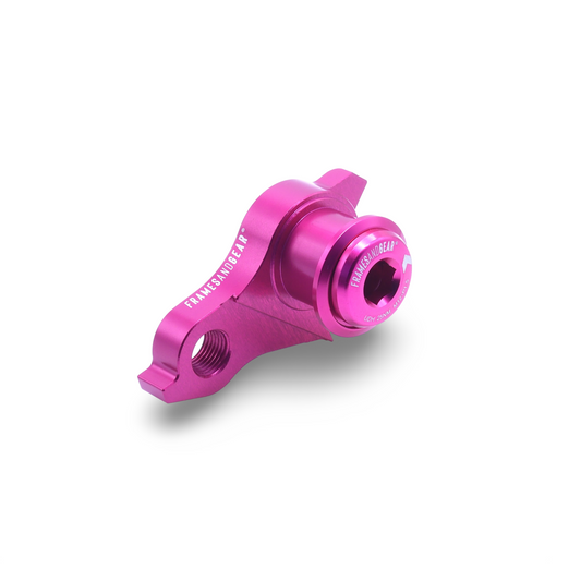 Pink UDH derailleur hanger for SRAM shifting