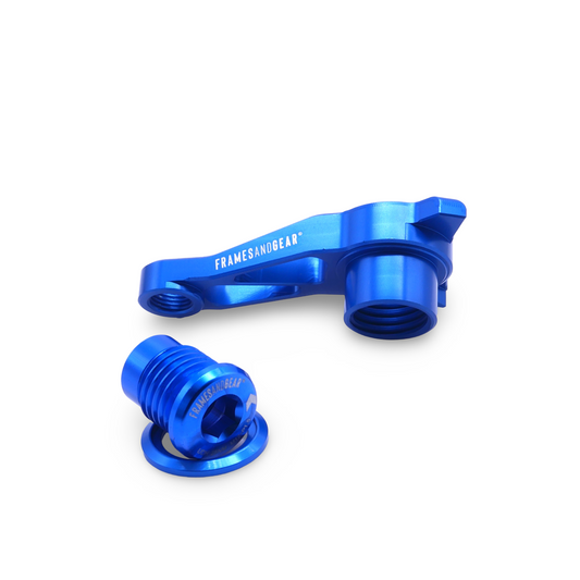 Blue replacement derailleur hanger for Shimano rear derailleurs and UDH frames